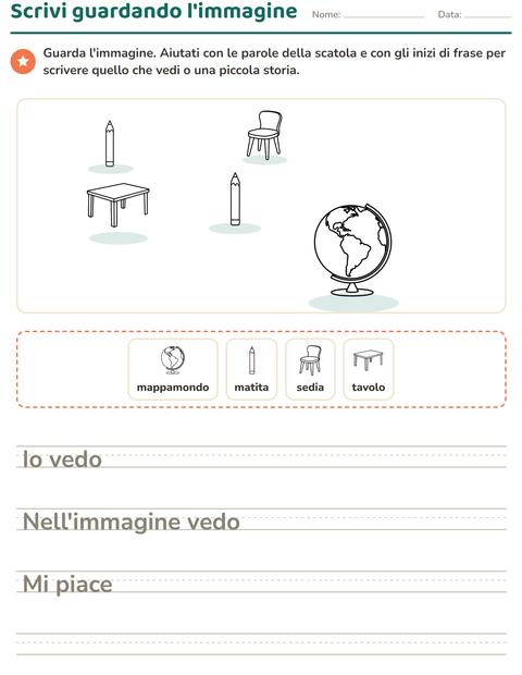 Anteprima della scheda di Produzione scritta con Aula 2 (B/N) per Scuola primaria classe seconda