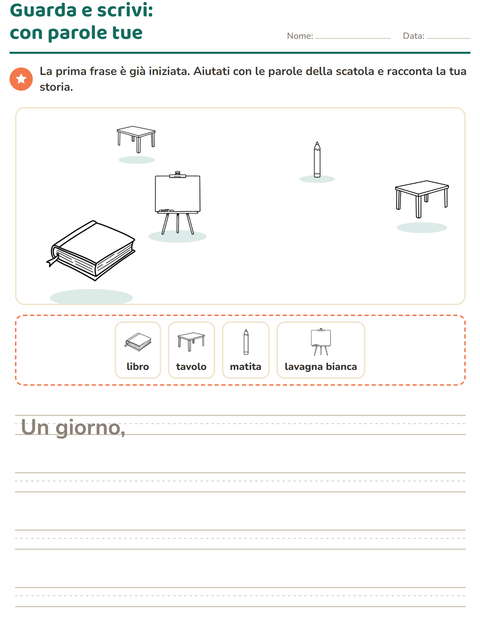 Anteprima della scheda di Produzione scritta con Aula 2 (B/N) per Scuola primaria classe seconda