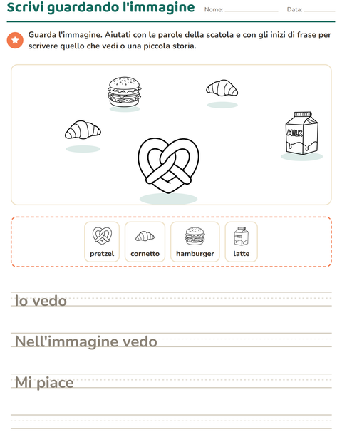 Anteprima della scheda di Produzione scritta con Cibo BN 3 per Scuola primaria classe seconda