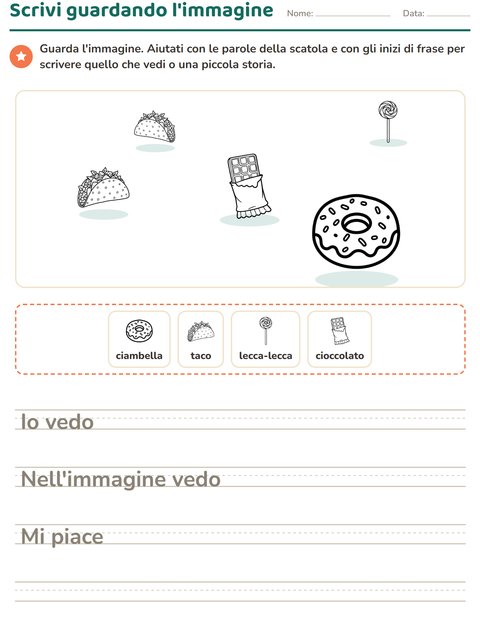 Anteprima della scheda di Produzione scritta con Cibo BN per Scuola primaria classe seconda