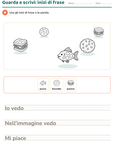 Anteprima della scheda di Produzione scritta con Cibo BN per Scuola primaria classe seconda