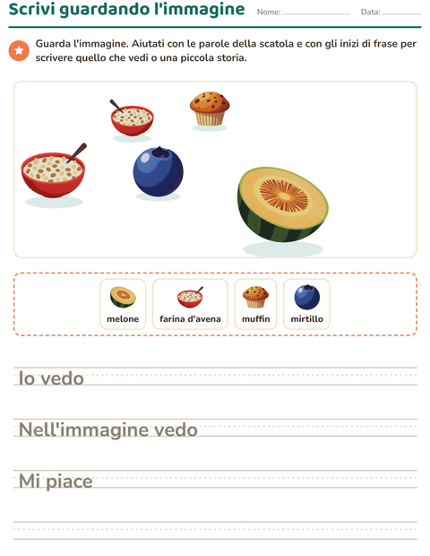 Anteprima della scheda di Produzione scritta con Colazione per Scuola primaria classe seconda