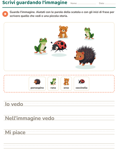 Anteprima della scheda di Produzione scritta con Creature della foresta per Scuola primaria classe seconda