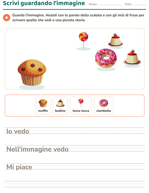 Anteprima della scheda di Produzione scritta con Dolci e dolciumi per Scuola primaria classe seconda