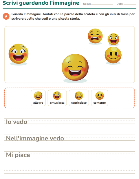 Anteprima della scheda di Produzione scritta con Emozioni per Scuola primaria classe seconda
