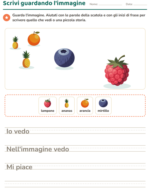 Anteprima della scheda di Produzione scritta con Frutta per Scuola primaria classe seconda
