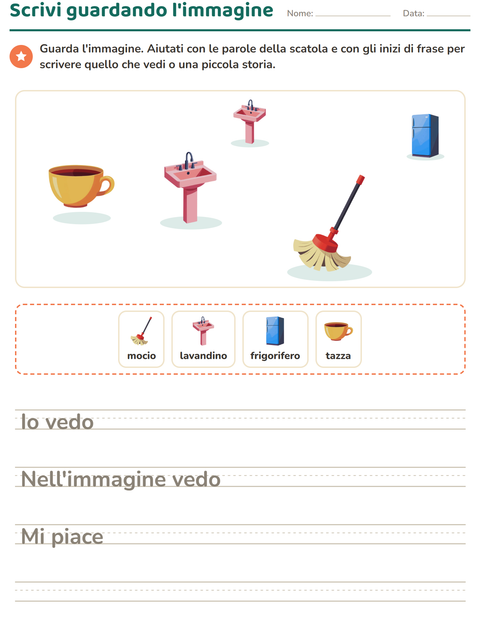 Anteprima della scheda di Produzione scritta con In giro per casa per Scuola primaria classe seconda
