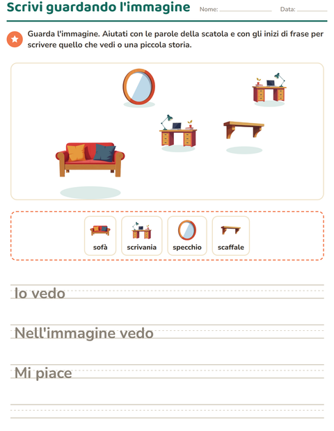 Anteprima della scheda di Produzione scritta con Mobili per Scuola primaria classe seconda