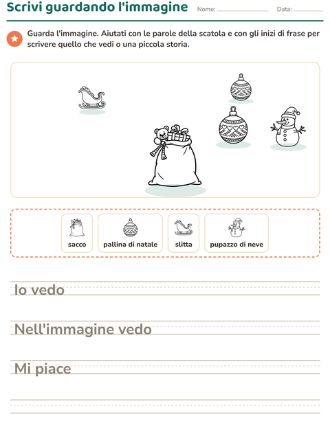 Anteprima della scheda di Produzione scritta con Natale B&N 2 per Scuola primaria classe seconda