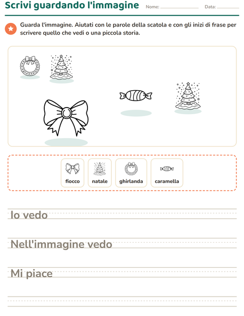Anteprima della scheda di Produzione scritta con Natale B&N per Scuola primaria classe seconda