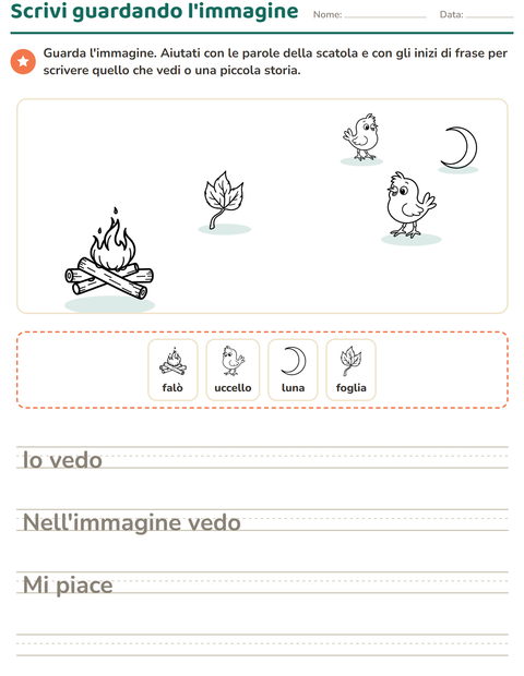 Anteprima della scheda di Produzione scritta con Natura BN per Scuola primaria classe seconda
