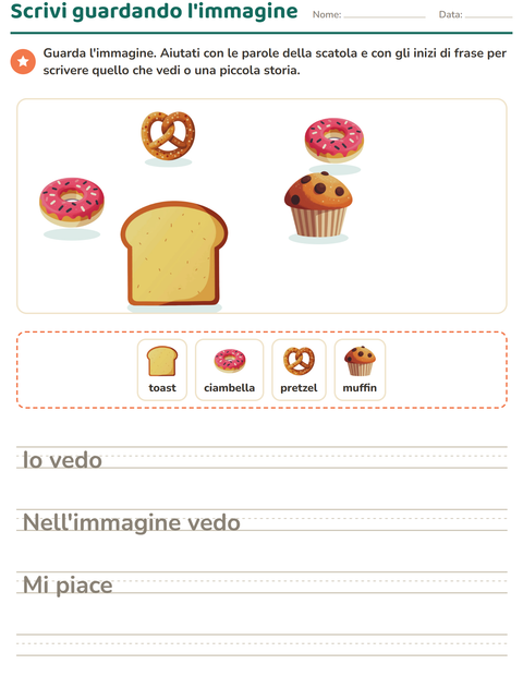 Anteprima della scheda di Produzione scritta con Panetteria per Scuola primaria classe seconda