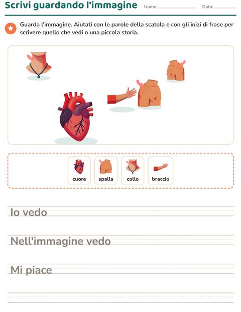Anteprima della scheda di Produzione scritta con Parti del corpo per Scuola primaria classe seconda