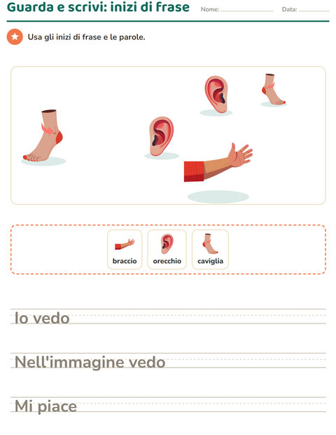 Anteprima della scheda di Produzione scritta con Parti del corpo per Scuola primaria classe seconda