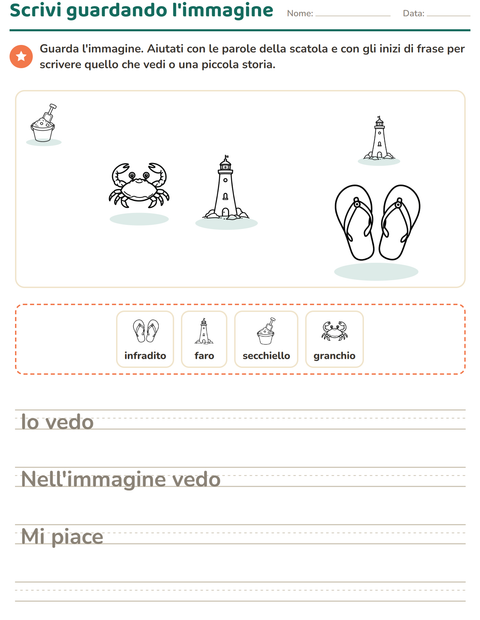 Anteprima della scheda di Produzione scritta con Spiaggia BN per Scuola primaria classe seconda