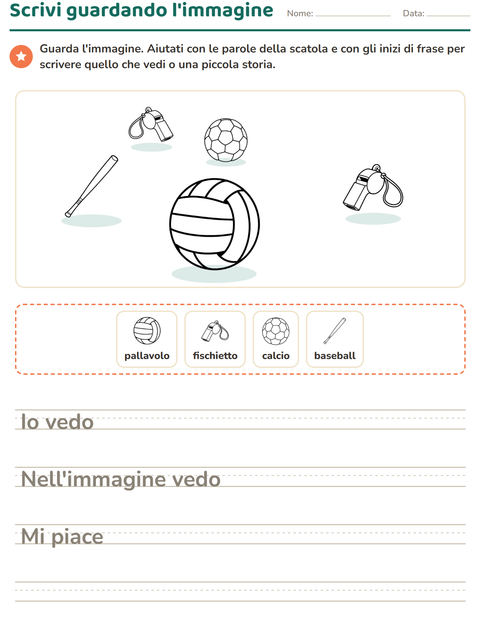 Anteprima della scheda di Produzione scritta con Sport BN per Scuola primaria classe seconda