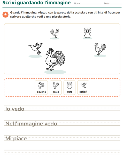 Anteprima della scheda di Produzione scritta con Uccelli B&N 2 per Scuola primaria classe seconda