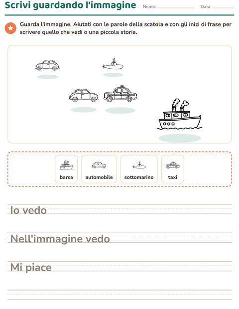 Anteprima della scheda di Produzione scritta con Veicoli BN 2 per Scuola primaria classe seconda