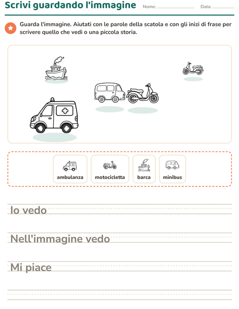 Anteprima della scheda di Produzione scritta con Veicoli BN 3 per Scuola primaria classe seconda