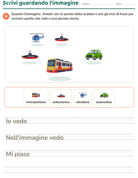 Anteprima della scheda di Produzione scritta con Veicoli per Scuola primaria classe seconda