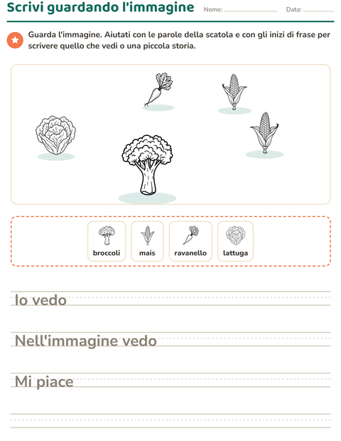 Anteprima della scheda di Produzione scritta con Verdure BN per Scuola primaria classe seconda
