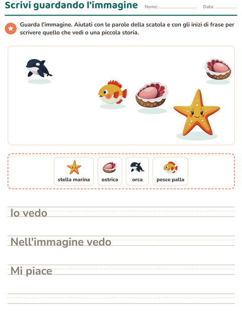 Anteprima della scheda di Produzione scritta con Vita oceanica per Scuola primaria classe seconda