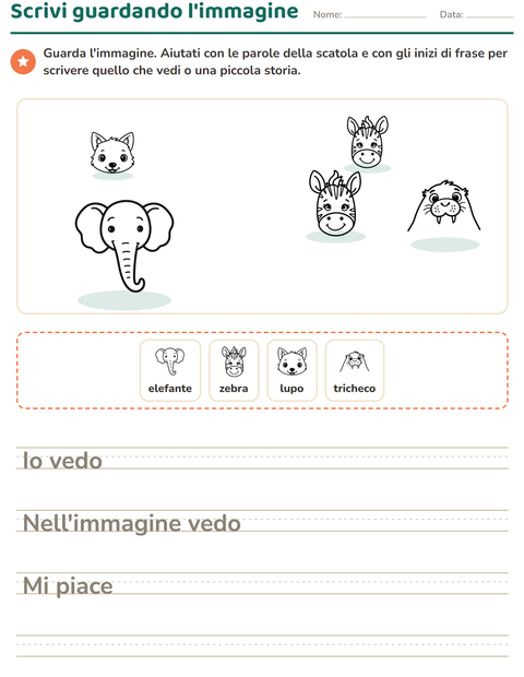 Anteprima della scheda di Produzione scritta con Volti BN per Scuola primaria classe seconda