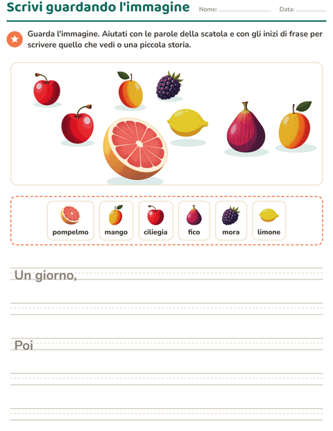 Anteprima della scheda di Produzione scritta con Frutta per Scuola primaria classe seconda