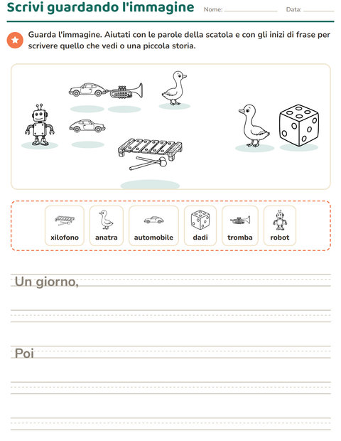 Anteprima della scheda di Produzione scritta con Giocattoli BN 2 per Scuola primaria classe seconda