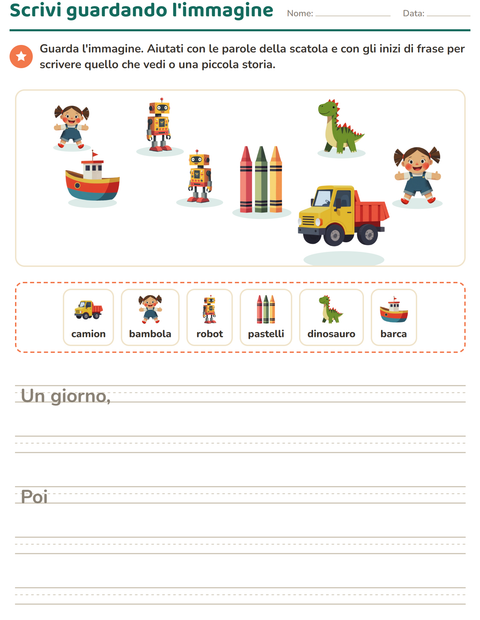 Anteprima della scheda di Produzione scritta con Giocattoli per Scuola primaria classe seconda