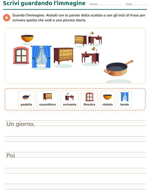 Anteprima della scheda di Produzione scritta con In giro per casa per Scuola primaria classe seconda
