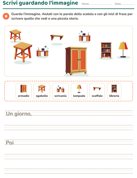 Anteprima della scheda di Produzione scritta con Mobili per Scuola primaria classe seconda