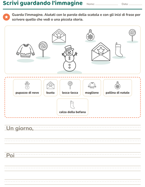 Anteprima della scheda di Produzione scritta con Natale B&N per Scuola primaria classe seconda