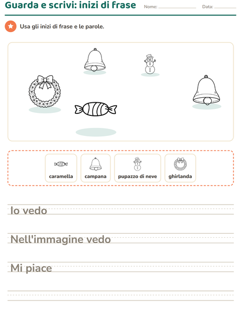 Anteprima della scheda di Produzione scritta con Natale B&N per Scuola primaria classe seconda