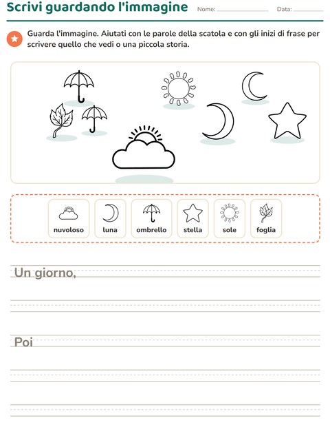 Anteprima della scheda di Produzione scritta con Natura BN per Scuola primaria classe seconda