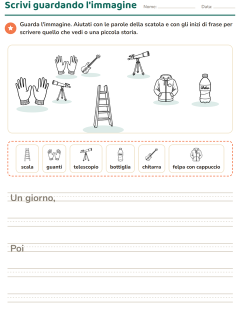 Anteprima della scheda di Produzione scritta con Oggetti BN per Scuola primaria classe seconda