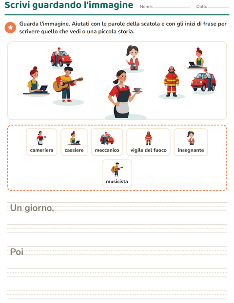 Anteprima della scheda di Produzione scritta con Professioni per Scuola primaria classe seconda