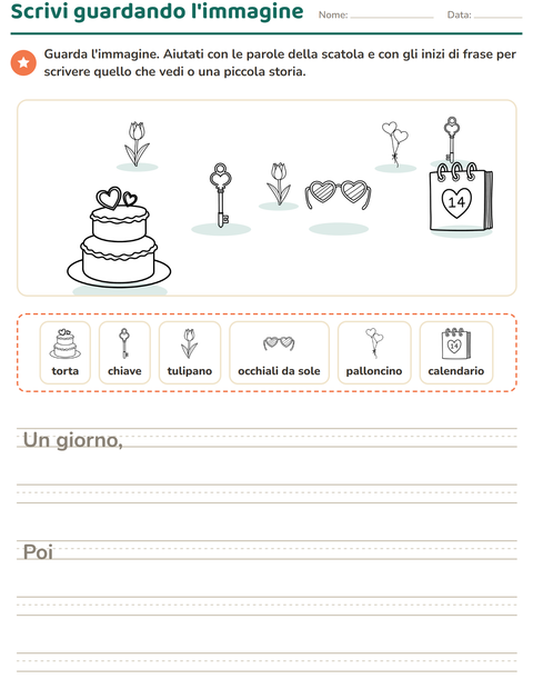 Anteprima della scheda di Produzione scritta con San Valentino BN 2 per Scuola primaria classe seconda
