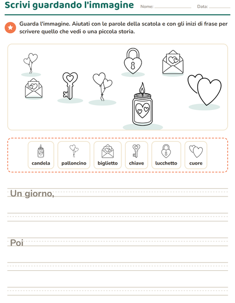 Anteprima della scheda di Produzione scritta con San Valentino BN per Scuola primaria classe seconda