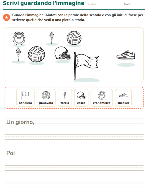 Anteprima della scheda di Produzione scritta con Sport BN 2 per Scuola primaria classe seconda
