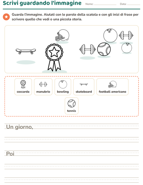 Anteprima della scheda di Produzione scritta con Sport BN per Scuola primaria classe seconda