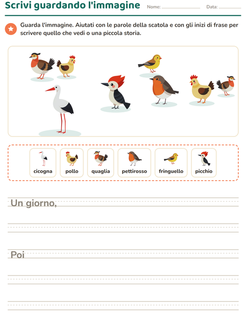 Anteprima della scheda di Produzione scritta con Uccelli 2 per Scuola primaria classe seconda