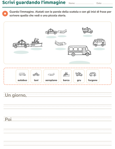Anteprima della scheda di Produzione scritta con Veicoli BN 2 per Scuola primaria classe seconda