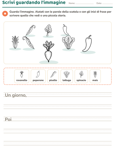 Anteprima della scheda di Produzione scritta con Verdure BN 2 per Scuola primaria classe seconda