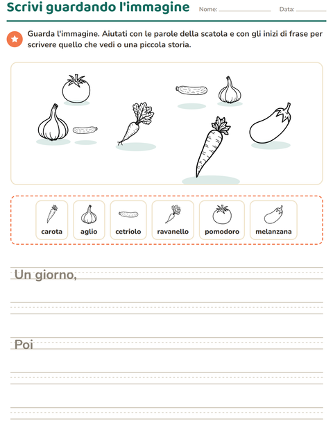 Anteprima della scheda di Produzione scritta con Verdure BN per Scuola primaria classe seconda