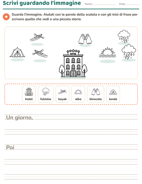 Anteprima della scheda di Produzione scritta con Viaggi e Vacanze BN per Scuola primaria classe seconda