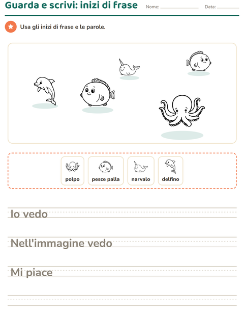 Anteprima della scheda di Produzione scritta con Vita marina BN per Scuola primaria classe seconda