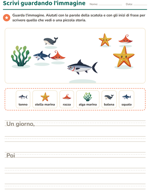 Anteprima della scheda di Produzione scritta con Vita oceanica per Scuola primaria classe seconda