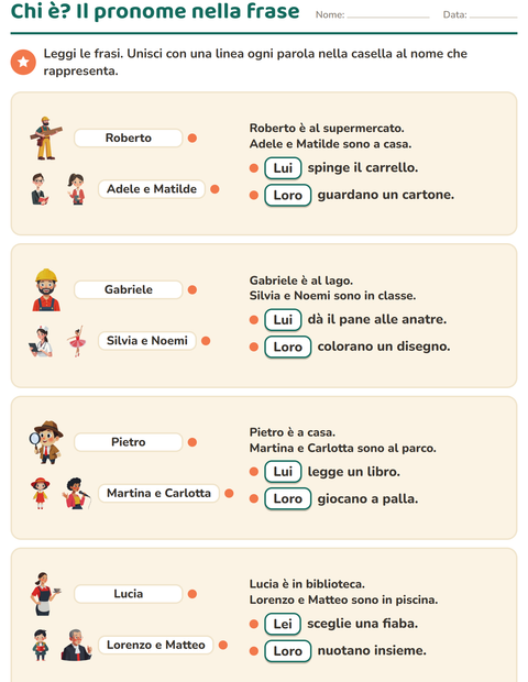 Anteprima della scheda di Pronomi personali soggetto per Scuola primaria classe seconda
