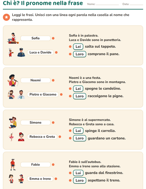 Anteprima della scheda di Pronomi personali soggetto per Scuola primaria classe seconda